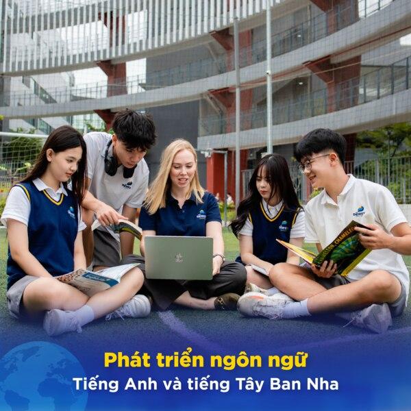 alt text: Học sinh The Dewey Schools đang thực hành thí nghiệm khoa học trong phòng lab