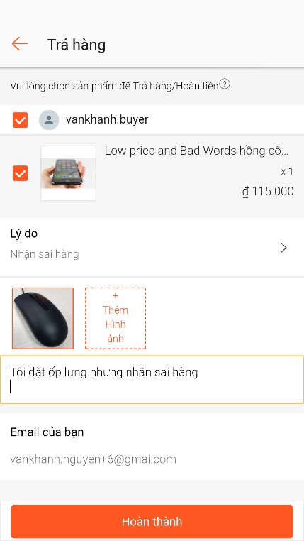 Hướng dẫn đổi trả hàng Shopee bước cuối cùng chọn gửi khiếu nại