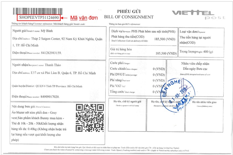 Hướng dẫn đổi trả hàng Shopee hóa đơn gửi hàng và mã vận đơn