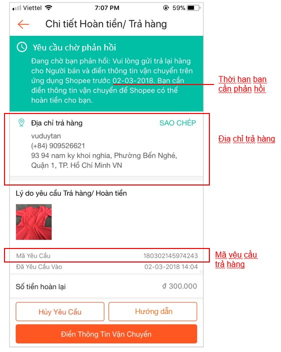 Hướng dẫn đổi trả hàng Shopee thông tin gửi hàng đổi trả cho shop