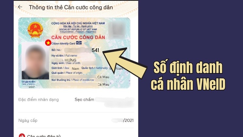 Mặt trước của Căn cước công dân với số định danh cá nhân sẽ hiển thị đầy đủ.